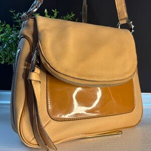 Aimee Kestenberg Tan Leather Flap Hobo Crossbody Shoulder Bag
